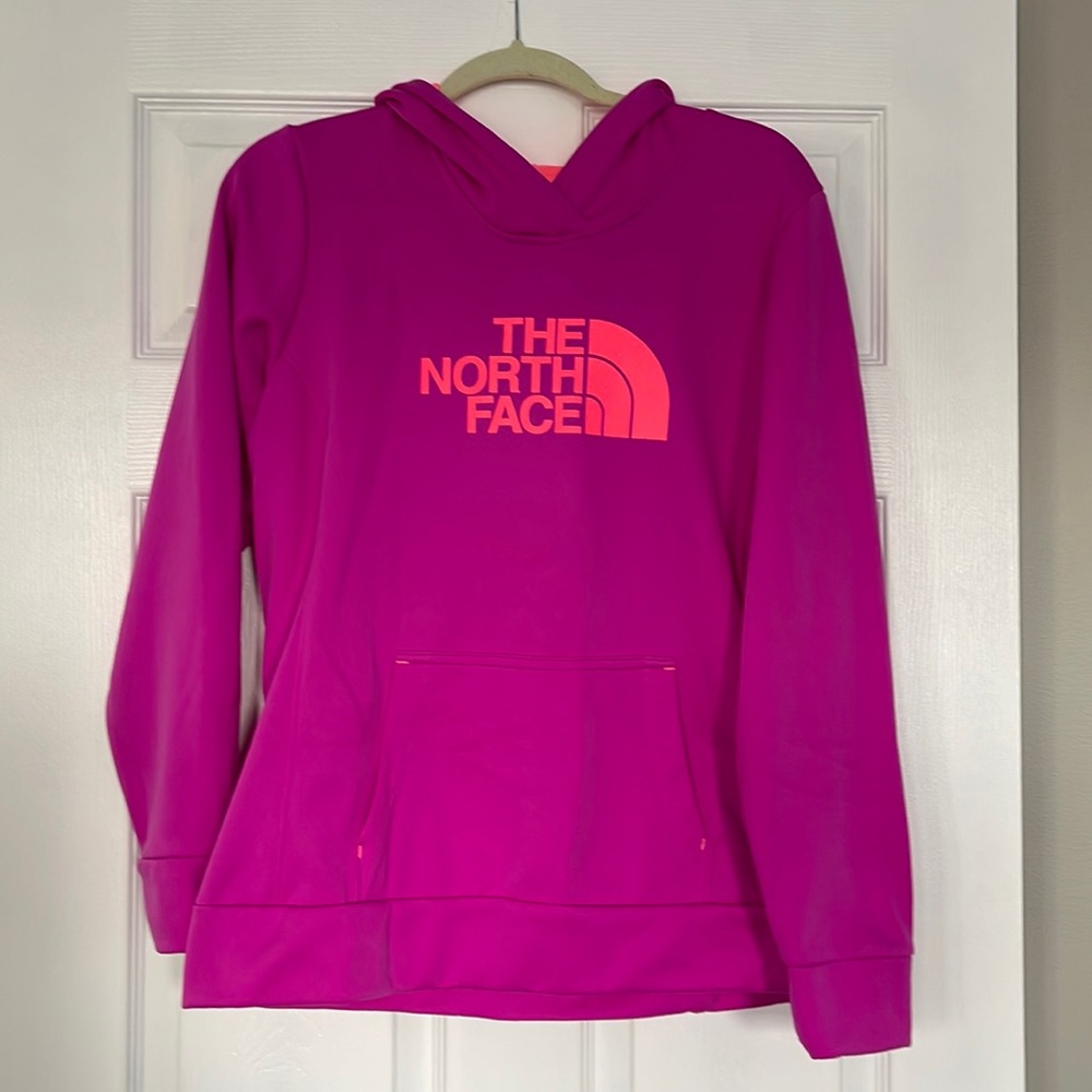 North Face Hoodie, Size L, Magenta and Neon Orange